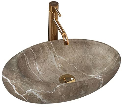 Rea Waschbecken Waschtisch Aufsatzwaschbecken Keramik Handwaschbecken Aufsatz Waschschale Oval Stein 49x31 Braun