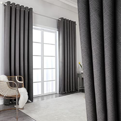 Krismile 100% Blackout Eyelet Curtains grey - Thermal Insulated & Noise Reducing, Thick Short Curtains for Bedroom, Lined Blackout Curtains, Room Darkening Curtains, 46 x 62inch 2 Panels