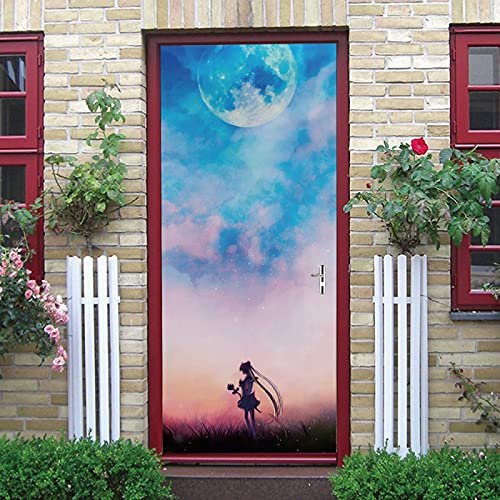 LuSeven 3d wandtattoo Sailor Moon Mond 40x120cm(15.74 inches * 47.24 inches) Türtapete Selbstklebend - Türaufkleber 3D TürPoster Selbstklebend Wandbild - 3D Türaufkleber Türfolie Vor Dem Meer Türposte