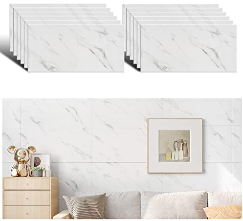 VEELIKE Klebefliesen Marmoroptik Weiß Fliesenaufkleber Küche Marmor Vinyl Fliesen Fliesenfolie Badezimmer Küchenrückwand Wasserfest Wandfliesen Selbstklebende Fliesen Wohnzimmer 60cmx30cm 12 Stück