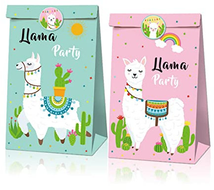 12er-Pack Geschenktüten mit Alpaka-Muster, Papiertüten mit Kaktus-Thema, Süßigkeitentüten mit Aufklebern, Geburtstagsfeierzubehör Goody Bags, Bridal Shower Party Geschenktüten