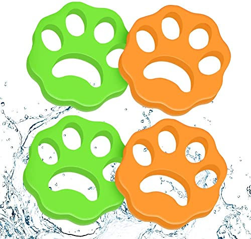Tierhaarentferner für Wäsche, 4 Stück Wiederverwendbarer Waschmaschinen-Fusselentferner für Tierhaare/Wäsche, für Tier Haar/Kleidung/Bettwäsche Grün Orange