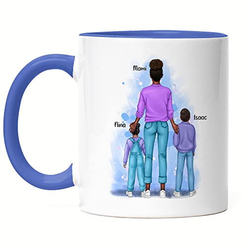 Kiddle-Design Mutter Kind Tasse Blau Personalisiert Muttertagsgeschenk Name Mama Kinder Baby Sohn Tochter Geschenk Mütter Muttertag