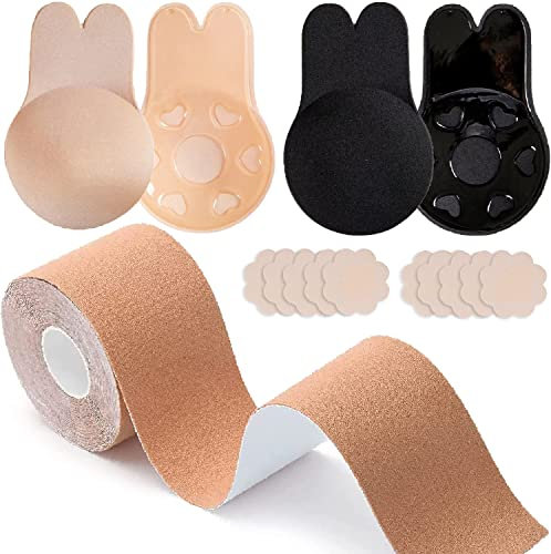 DWTECH 3 Stück Boob Tape Klebe BH Push Up Set,mit Silikon Nippel abdeckungen Brüste und Trägerloser BH Wiederverwendbare -Bruststraffungsband BHDamen BH Klebend für Hochzeitskleider Rückenfrei Kleid