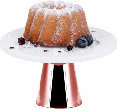 ECHTWERK stilvolle Tortenplatte aus Marmor, mit Standfuß, zum Servieren von Speisen, Obst, Käse und Desserts, für Party oder Hochzeit, Kupfer-Edition, Ø 22 cm