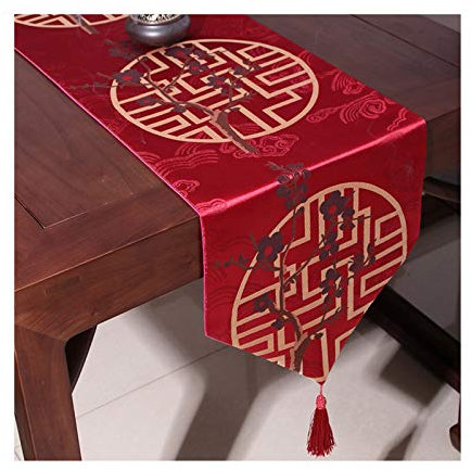 EHOMERY Tischdekoration Landhausstil, Tischband Jute rot Pflaumenblütenblume Tischläufer Polyester 33x210CM