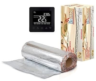 BeWarm Electric Underfloor Heating Mat Kit for Laminate or Wood Flooring (21m2, Smart Black WiFi Thermostat)