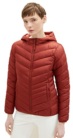 Tom Tailor Denim Damen Lightweight Steppjacke mit Kapuze, 13002 - Dark Brandy Brown, XS