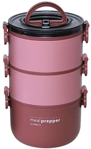 DMC21 Mealprepper, Lunch Box, Müslibecher To Go, MyMüsli Vorratsdose, Joghurtbecher, Bentobox Nachhaltig, 3-Fach Stapelbar - Bowl Schüssel Wandern, Camping, Büro, Rosa