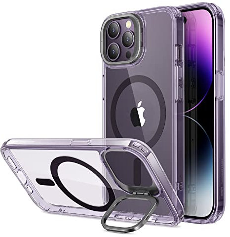 ESR für iPhone 14 Pro Max Hülle, Kompatibel mit MagSafe, Kamera Ständer Handyhülle iPhone 14 Pro Max Case, Militärnorm Schutz Integrierter Ringständer Schutzhülle, Kratzfeste Rückseite, Klar Lila