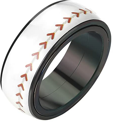 JewelryWe Schmuck Fidget Angst Ring Herren Baseball Muster Edelstahl Drehbarer Anti Stress Band Bandring mit Gravur, Schwarz Größe 62