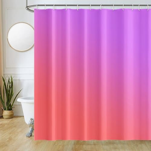 Uiiooazy Rideau Douche Anti Moisissure, Rideau de Douche 180x240cm Lavande Dégradé Rose Violet Gradient Rideaux de Baignoire Tissu Lavable Imperméable Polyester Rideaux Salle de Bain avec 12 Crochets