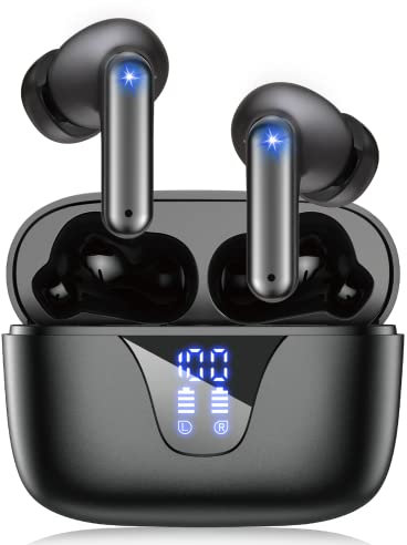 Eissix Bluetooth Kopfhörer, Kopfhörer Kabellos mit Mikrofon, Touch Control, 50 Std Spielzeit, Ladecase, LED-Anzeige, Wasserdicht Bluetooth 5.3 In Ear Ohrhörer für iOS Android Sport-Schwarz
