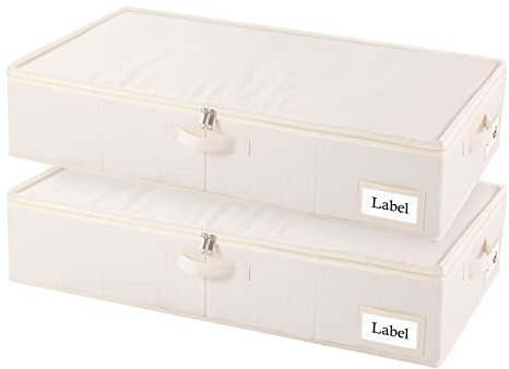 Yawinhe 2 Pack Under Bed Storage Containers, with 4 Handles, Sturdy Zipper und Label Holders, Foldable Blanket Bags, for Comforter, Clothing, 60x30x15cm, Beige, SNH002BES-2