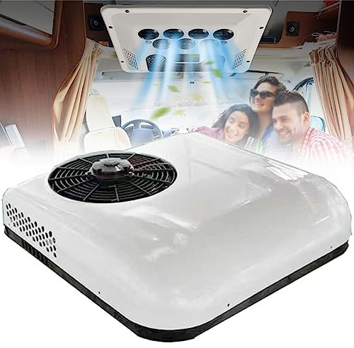 12V/24V DC RV Aire Acondicionado Aparcamiento - Cool Rooftop - Unidad para Camión Barco Automóvil Camper Travel Trailer, White