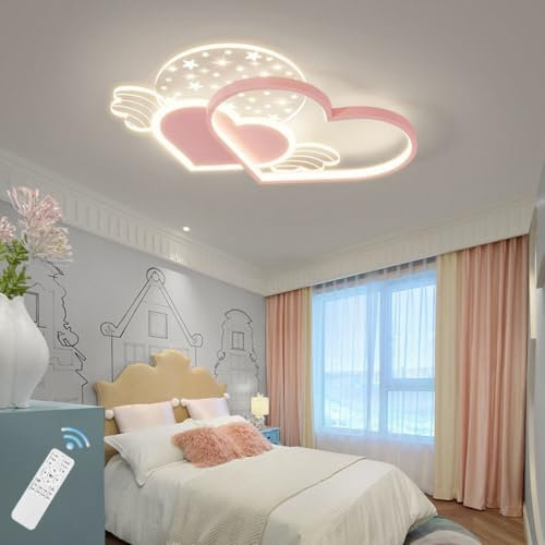 DOCJX LED Deckenlampe Kinderzimmer Deckenleuchte Schlafzimmer Lampe Herz Design Dimmbar Mädchen Baby Jungen Kinder Lampen Mit Fernbedienung Acryl Leuchttafel Wohnzimmer Pendelleuchte Baby Lampe