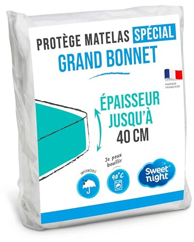 SWEET NIGHT - Protège Matelas Grand Bonnet | pour Bonnet jusqu'à 30cm/35cm/40cm | 140x190/200x35 cm | Alèse Imperméable | Lavable à 90°C