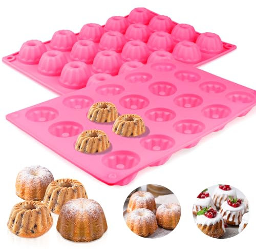 GKZB Gugelhupfform Silikon 2 Stück Mini Gugelhupfform Silikon Gugelhupf Backform Silikon Backform von 20 Hohlräume Silikon Gugelhupfform mit Antihaft für Kuchen Brownies Puddings - 29 x 19,5 x 2,2cm