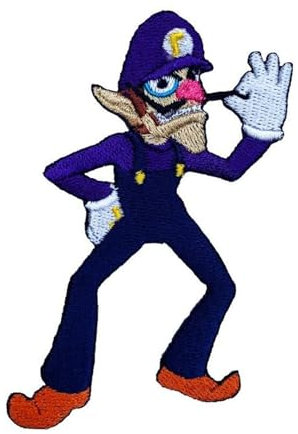 Waluigi Aufnäher (8,9 cm), vollständig bestickt, zum Aufbügeln oder Aufnähen, S-uper M-Ario Brothers, Kostüm-Emblem, DIY-Geschenk-Patches