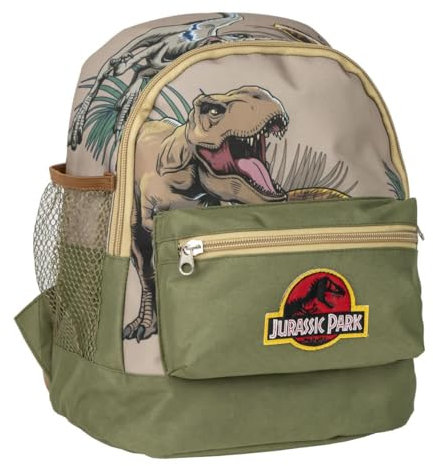 Jurassic Park Trekking Style Rucksack - Grün - 23x27x15cm - Hergestellt aus Polyester - Kinderrucksack mit mehreren Taschen - Verstellbarer Gurt und Griffe - Original Produkt entwickelt in Spanien