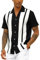 Mens Vintage Bowling Shirt Cotton Linen Beach Shirts Short Sleeve Striped Button Down Summer Tops Hawaiian Shirts Black 3XL