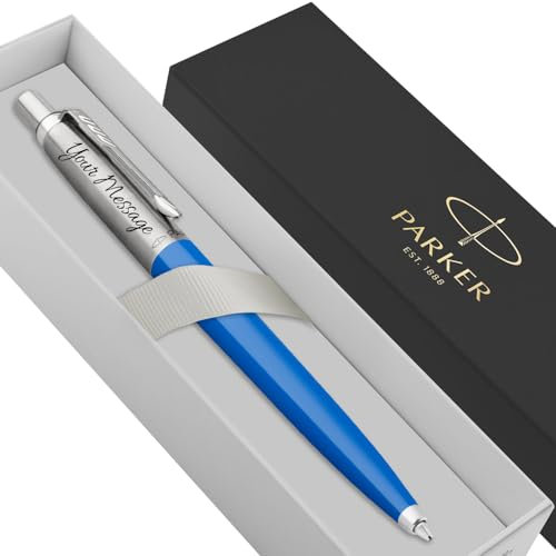 Parker Jotter Ballpoint personalised parker pen engraved In Classy Gift Box Ideal Anniversary, Birthday or Fathers Day Gift Perfect For Men & Women Engraved Parker Pen With Laser Engraving (Blue)