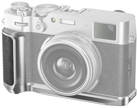 NEEWER X100VI Baseplate for Fujifilm X100VI X100V, Formfitting Retro Camera L Shape Bracket with Handgrip, L Plate Compatible with Arca Type Tripod Head, Silver, CA083