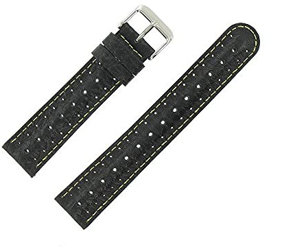 OnWatch Uhrband Uhrenarmband Herren, 20 mm, Schwarz, Leder, geprägt, Buffalo, Sport, schweißfest, 20mm, Geprägtes Buffalo-Leder