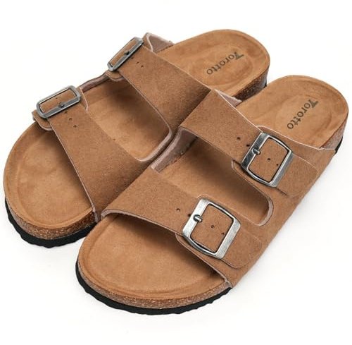 Torotto Womens Sandals Mules Cork Footbed Arch Support Slides Two Adjustable Straps Indoor Outdoor(khaki,8 uk)