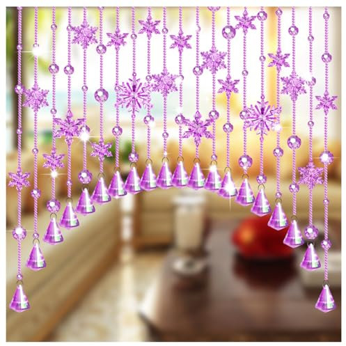 JTWWDM Crystal Bead Curtain with Acrylic Snowflakes, Hanging Crystal Door Beads String Curtain, Room Divider for Doorway Window Party Wedding,Purple,30