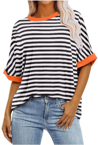 HOOUDO Sale Angebote Blitzangebote T-Shirts mit Farbverlaufsgrafik für Damen, Sommer, lässig, übergroß, T-Shirts, Rundhalsausschnitt, Trendige Tunika-Oberteile, lockere Blu Sale Angebote Bestellung