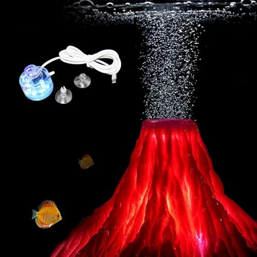 ATMWM Aquarium Vulkan Ornament Kit, Bunte LED Licht Luft Stein Luft Blaser Dekoration für Fischtank, Vulkanstein Aquarium Zubehör, Aquarium Ornament Fisch Tank Decor