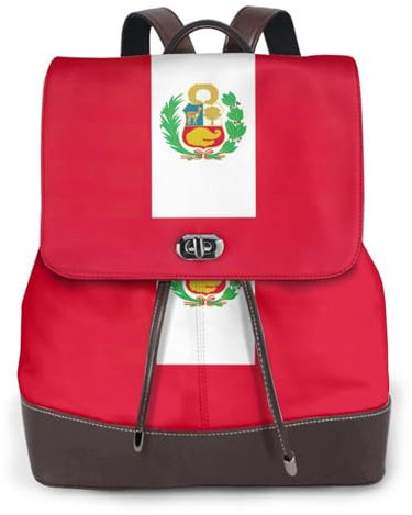 Leder-Rucksack mit Flagge von Peru, für Damen, Herren, Büchertasche, Wochenend-Tagesrucksack, für Reisen, Arbeit, Schwarz , One size