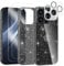 Noyabox for iPhone 15 Pro Clear Glitter Case with 2 Screen Protectors, Sparkling Soft Transparent TPU Bumper Scratch-Resistant for Women and Girls, Black