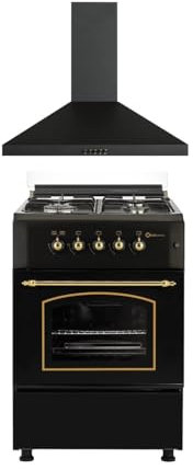PACK AHORRO COCINA GAS F6S40G2 + CAMPANA HS60PR / ESTILO RUSTICO NEGRO/ANCHO 60 CM/FUEGOS CON ENCENDIDO AUTOMATICO/HORNO 60 L.