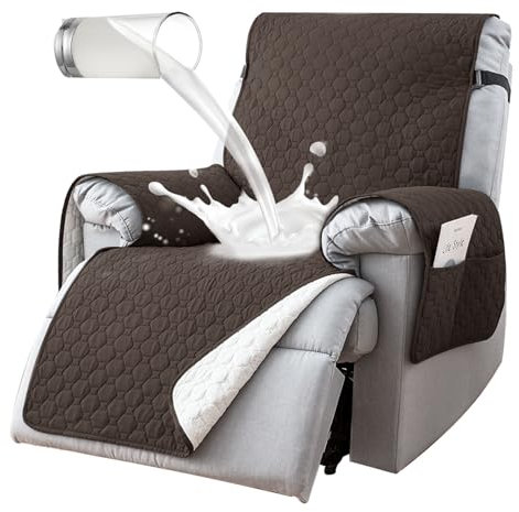 ocellie 100% Étanche Housse Fauteuil Relax Inclinable Electrique, Antidérapant Protection Fauteuil Relax 1 Place avec Poches Latérales,Marron,25inch