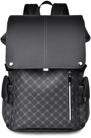 FANDARE Retro-Ästhetik Laptop-Rucksack Herren Handtasche Wasserdicht PVC Reiserucksack Schwarz Schulrucksack Geschäft Arbeiten Schulranzen für Arbeit Reisen Weekender Tagesrucksack Daypacks