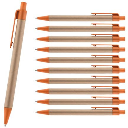 10 Kugelschreiber aus Recycling-Papier und Kunststoff Tom aus Weizenstroh orange einziehbar | farbiger Clip, Druckknopf und Spitze | blauschreibende austauschbare Mine | Büro, Schule | nachhaltig