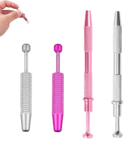 4 Pieces Piercing Ball Grabber,Piercing Ball Screw Tool,Mini Grabber Pen Stainless Steel,4-Claw Piercing Ball Grabber Stainless Steel,for Pearl Small Parts Electronic Components (Pink,Silver)