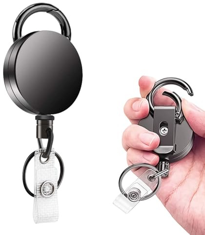 Schlüsselanhänger Ausziehbar Edelstahl,60-70CM Ausweishalter Ausziehbar,Schwarz Einziehbarer Schlüsselanhänger,Retractable Keychain für ID Karte Zugangskarte Ausziehbar Stahlseil,Einziehbarer Keychain