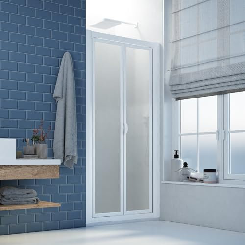 Box Doccia Skipper Saloon a Nicchia con doppia anta battente e apertura interna ed estarna, in PVC e Pannello Acrilico, Altezza 185 cm, Reversibile (Bianco, 83-88x185 cm)