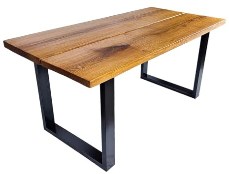 H. Pawlik GmbH Esstisch/Gartentisch Woodhood, aus Massivholz Eiche und einem stabilen Stahlgestell, Massivholztisch, geölt für Innen und Außen, Holztisch (180x90)
