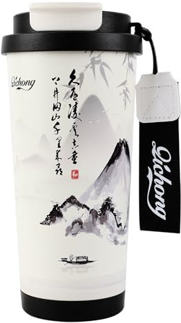 EACHPT Tazza Termica da Caffè 500ml,Thermo Coffee Mug to Go in Acciaio Inossidabile Senza BPA,Borraccia Caffe Ermetica Portatile per Caldo e Freddo,Coffee Cup da Viaggio con cannuccia nascosta