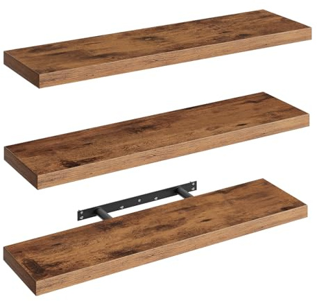 RALGEND Wandregal Schweberegal 3er-Set, Regal Wand 80cm Stabile Wandboards | für Aufbewahrung und Dekoration im Wohnzimmer, Schlafzimmer, Büro, in der Küche oder im Bad, Vintagebraun