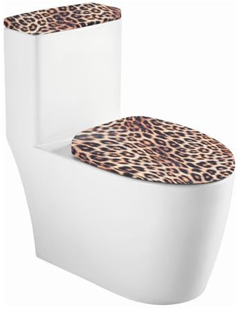 NICENEEDED Leopard Print Toilet Lid and Seat Protector Cover, Bathroom Toilet Tank Lid Covers Stretch Toilet Covers Set, Washable Dust Cover for Bathroom Fits Most Toilet Tanks & Lids