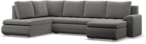 Mebligo - Ecksofa mit Schlaffunktion und 3 Bettkasten FORESTA 300x89x200 (BxHxT) Hellgrau - Ottomane Links Eckcouch, Couch U Form, Sofa Wohnzimmer, Sofas & Couches, Eckschlafsofa