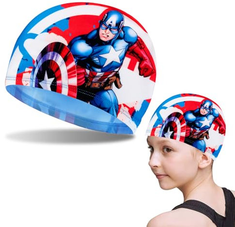 Cuffia Piscina Bambino, Cuffie Piscina Bambini Superhero, Cuffia da Nuoto Unisex, Cuffia da Nuoto da Cartone Animato per Studenti per Bambini