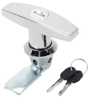 Serrure de porte à poignée en T, loquet de verrouillage avec 2 clés pour porte de garage, camion, camping-car, porte d'armoire (chromé)