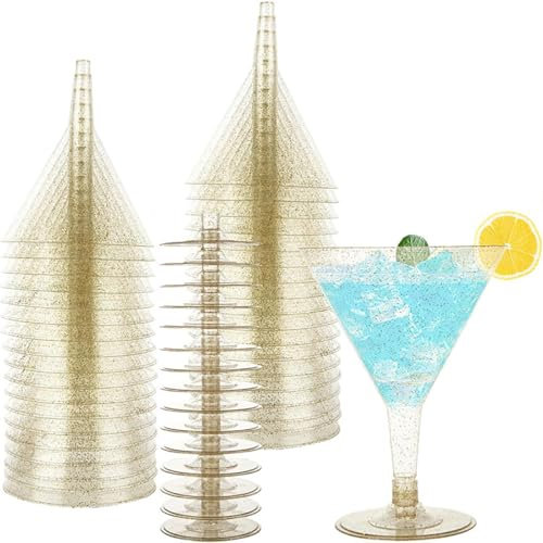 Plastic Cocktail Glasses Reusable Set, of 20 Martini 180ml Glasses,Perfect for Champagne Mocktails Juice and Desserts Ideal for Weddings Birthdays Parties ﻿