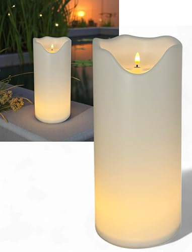 XXL Outdoor LED Kerzen 3er Set – Flackerlicht mit 3D-Effekt, IP44 wetterfest, warmweiß, Timer 6h/18h – Batteriebetrieb – 20/30/40 cm – Deko Garten & Terrasse (30cm groß, 30x16cm - Indoor/Outdoor)